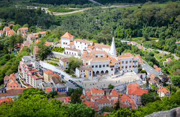Fototapeta na wymiar The National Palace of Sintra as from above, Sintra, Portugal
