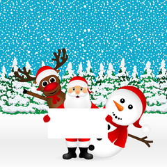 Santa Claus with snowman and reindeer
