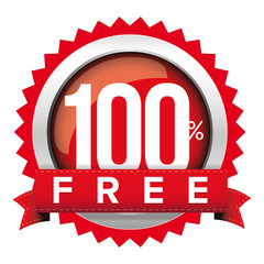 Hundred percent free badge with ribbon