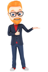 The man with the red hair on a white background thumb up. 3d ren