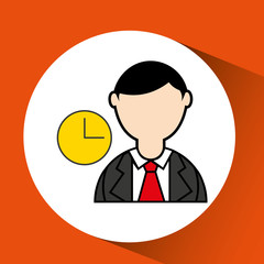 avatar man with suit and time clock graphic vector illustration eps 10