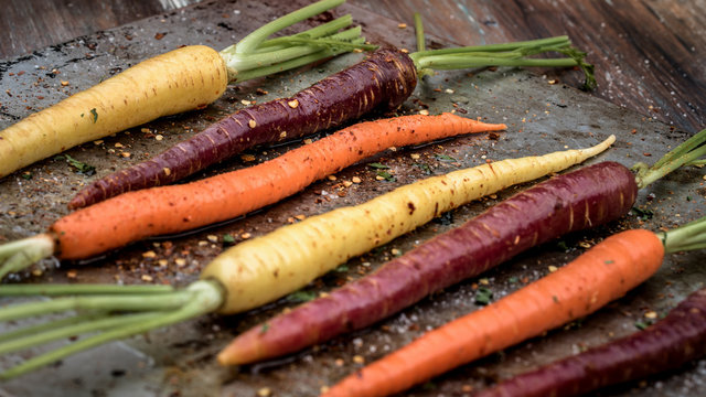 Tri-Colored Carrots Ready for Roasting