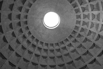 Interior Black and White Shot of the Pantheon in Rome