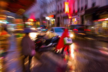 traffic scene at night with creative zoom effect