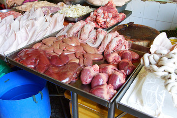 Pigs ears and offal meat