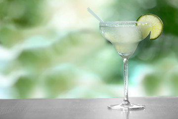 Cocktail in glass on table