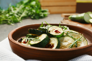 Baked squash slices in plate