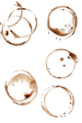 Coffee stains on white background, closeup