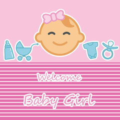 happy birthday, holiday, baby shower celebration greeting and invitation card. there are shoes, moon, dress. vector illustration. text can be added