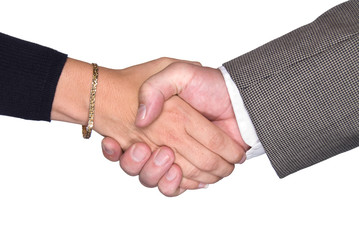 Male and female shaking hands