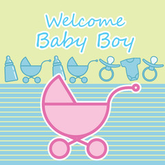 happy birthday, holiday, baby shower celebration greeting and invitation card. there are shoes, moon, dress. vector illustration. text can be added