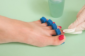 pedicure process and spa procedure macro closeup. 
