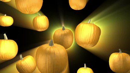 Animated falling pumpkins and light rays looping background
