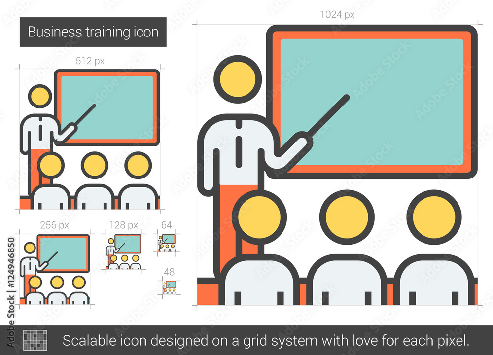 Sticker business training line icon.