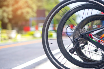 Bike chain spinning back tire , rear wheel (spinning)