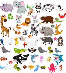 big animal cartoon set