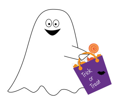 white ghost holding trick or treat bag clip art preview