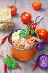 prawn noodles with egg.