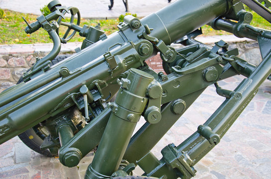 Second world war cannon details in a park. Kremenchug, Ukraine