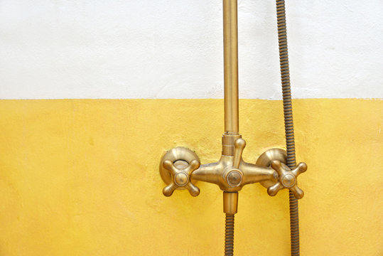 Antique brass shower faucet mixer tap set in white and yellow wa