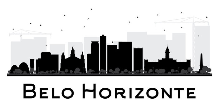 Belo Horizonte City skyline black and white silhouette.