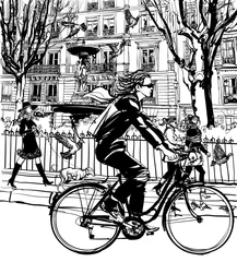 Poster Riding bicycle in Paris © Isaxar