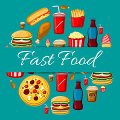 Fast food meal icons for emblem design