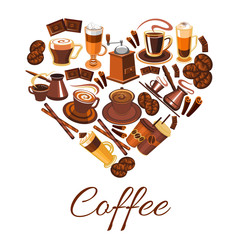 Coffee love label in shape of heart