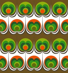Nahtlose Retro Tropfen Kreise Blume Apfel Hintergrundmuster grün orange Textur