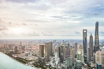 Tuinposter Aerial view of Shanghai skyline of China. © fanjianhua