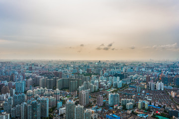 aerial view of cityscape in China.