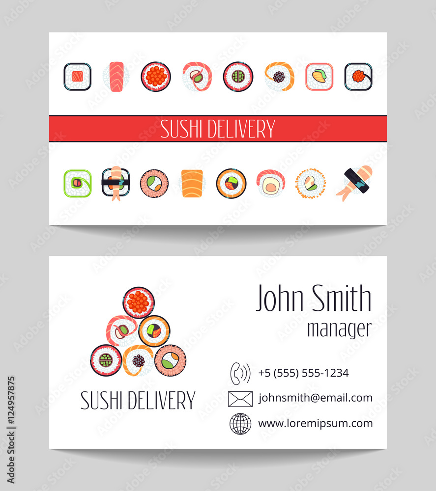 Sticker Sushi delivery business card vector template