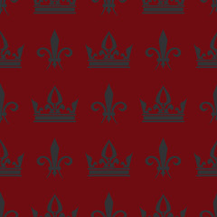 Red vector crowns and fleur de lis seamless pattern © MicroOne
