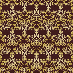 Fototapeta premium Oriental classic pattern. Seamless abstract background with repeating elements. Brown and golden pattern