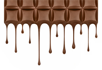 chocolate dripping from chocolate bar isolated on white backgrou