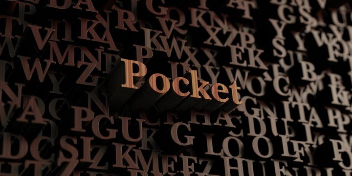 Pocket - Wooden 3D rendered letters/message.  Can be used for an online banner ad or a print postcard.
