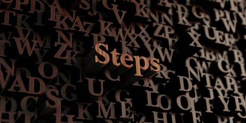 Steps - Wooden 3D rendered letters/message.  Can be used for an online banner ad or a print postcard.
