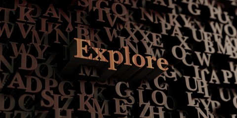 Explore - Wooden 3D rendered letters/message.  Can be used for an online banner ad or a print postcard.