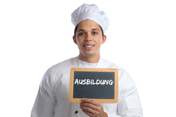Azubi Ausbildung Auszubildender Koch kochen Beruf Schild Freiste