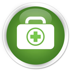 First aid kit icon soft green glossy round button