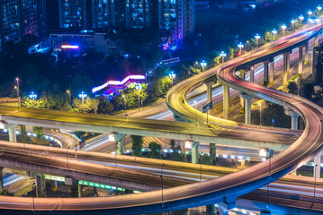 Fototapeta na wymiar Aerial View of Shanghai overpass at Night in China.