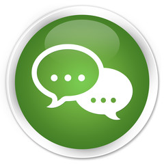 Talk bubble icon soft green glossy round button