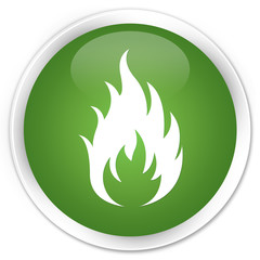 Fire icon soft green glossy round button