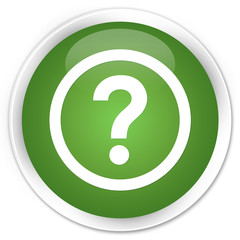 Question icon soft green glossy round button