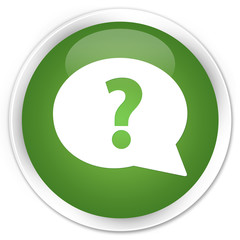 Question mark bubble icon soft green glossy round button