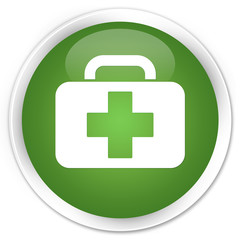 Medical bag icon soft green glossy round button