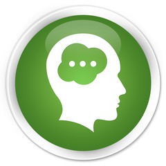 Brain head icon soft green glossy round button