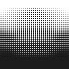 Dotted gradient vector illustration, white and black halftone background, horizontal seamless dotted lines, monochrome dots texture backdrop, retro effect