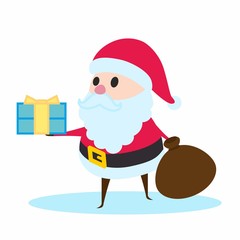 Santa Claus holding a gift. Merry Christmas and happy New Year design element. Vector illustration.