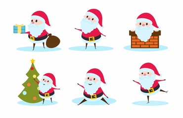 Collection of Christmas Santa Claus. Set of vector illustrations for invitation, greeting card design, t-shirt print, inspiration poster.
